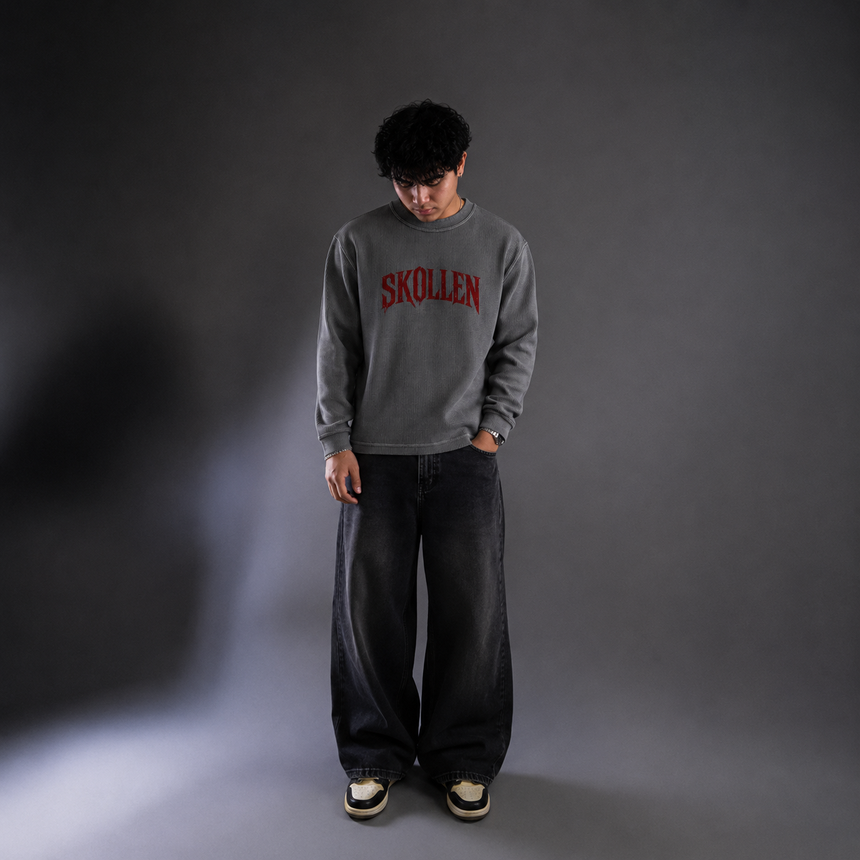 SKOLLEN ACID-WASH WAFFLEKNIT TEE